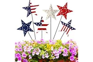 PICKMESH 6 Pcs 12" H Metal Barn Garden Stake 4th of July American Yard Sign Patriotic USA Flag Yard Sign for Planter Pot Walkway Pathway Independence Day Outdoor Decor 4th of July Decoration(Star)