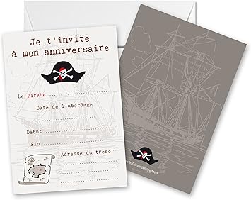 Lot De 5 Cartes D Invitation Anniversaire Theme Pirate Amazon Fr Fournitures De Bureau