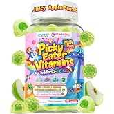 Toddlers 2-3 &amp; Kids 4+ Picky Eater Vitamins with Iron, for Minors Aged 2-17, Children Teens Multiviamin Supergreen Filled Gummies, Methylated B6, B9,B12, Fruits + Veggies + Mushroom, Sugar Free