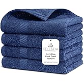 Villa Celestia 100% Cotton Hand Towel Set of 4, (16 x 28 inches) Sustainable, Soft, Highly Absorbent, Quick Drying, Combed Cotton Hand Towels Pack of 4 Ideal for Hotels, Spa, Bathroom, Dorm, Navy Blue