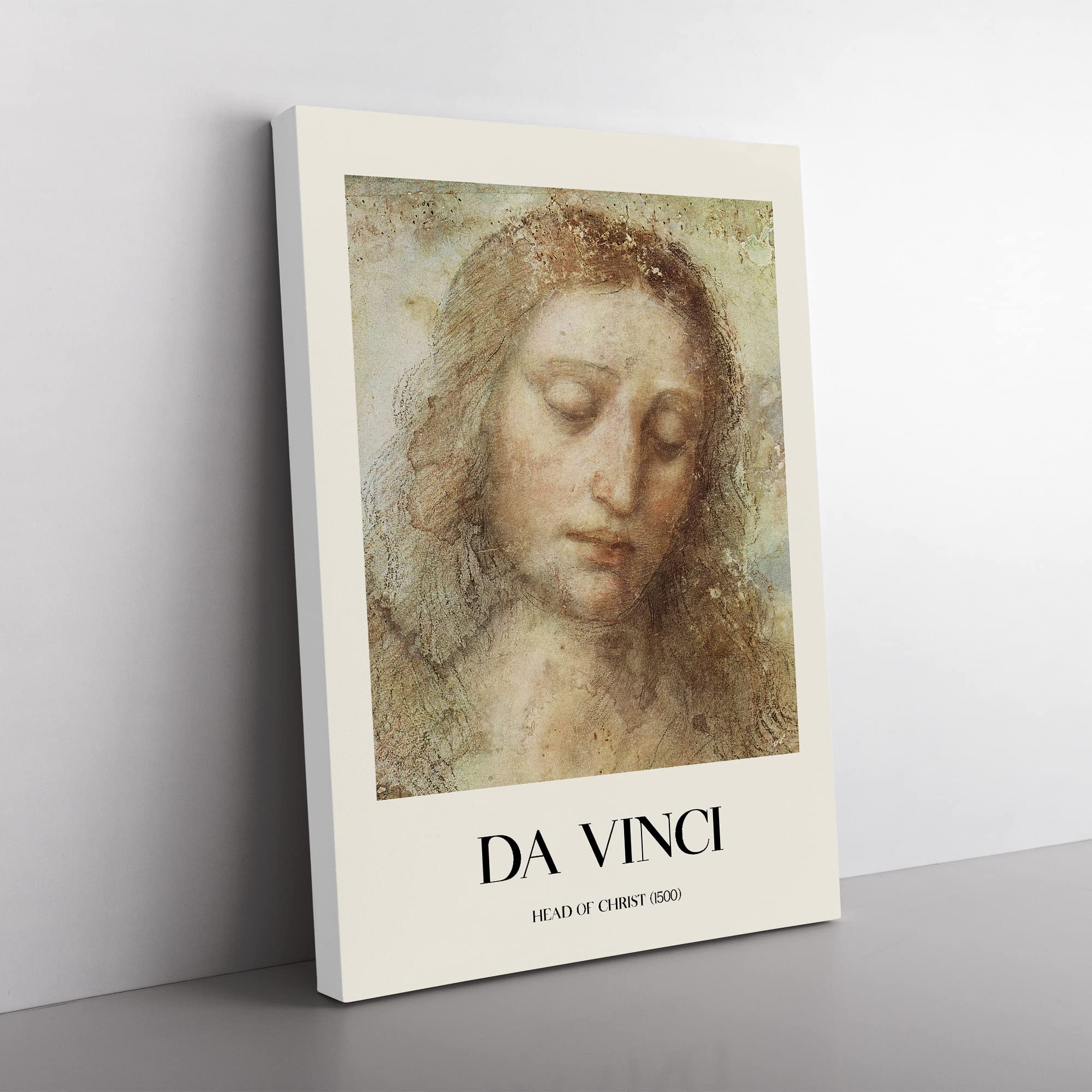Head Of Christ By Leonardo Da Vinci Exhibition Museum Painting Canvas Wall Art Print Ready to Hang, Framed Picture for Living Room Bedroom Home Office Décor, 50x35 cm (20x14 Inch)