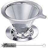 Hanlomele Pour Over Coffee Dripper, Paperless Reusable Coffee Filter, Pour Over Coffee Maker for Single Cup Brew, Double Mesh