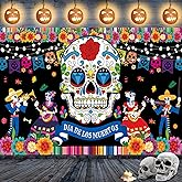 Jobkoo Day of The Dead Banner Extra Large Dia De Los Muertos Backdrop Banner Happy Halloween Banners Sugar Skull Flower Outdoor Flag Yard Sign Background for Halloween Decoration Mexican Fiesta Party