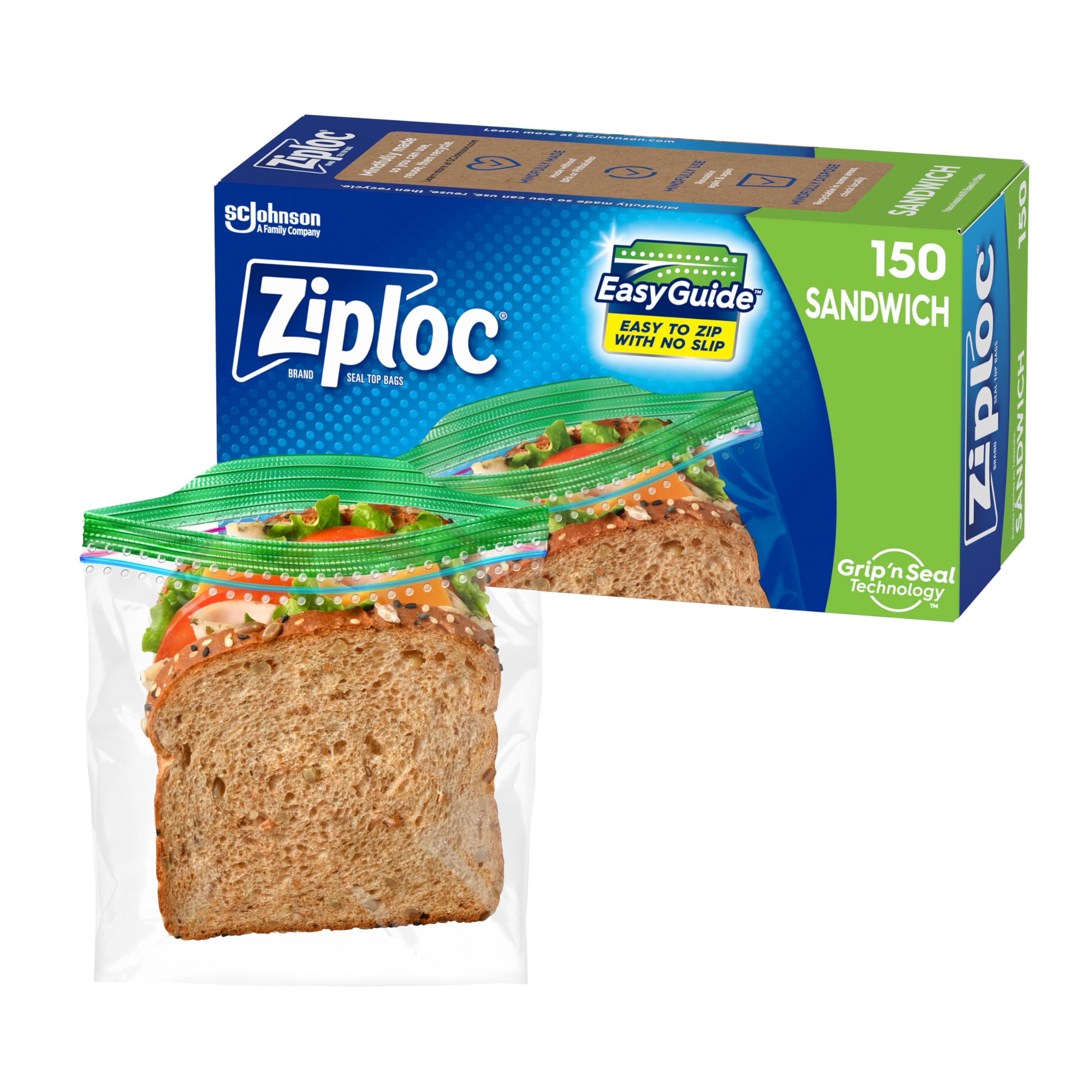 Photo 1 of Ziploc Sandwich and Snack Bags with EasyGuide Texture, Plastic Storage Bags with Grip 'n Seal Technology, 150 Bags Total