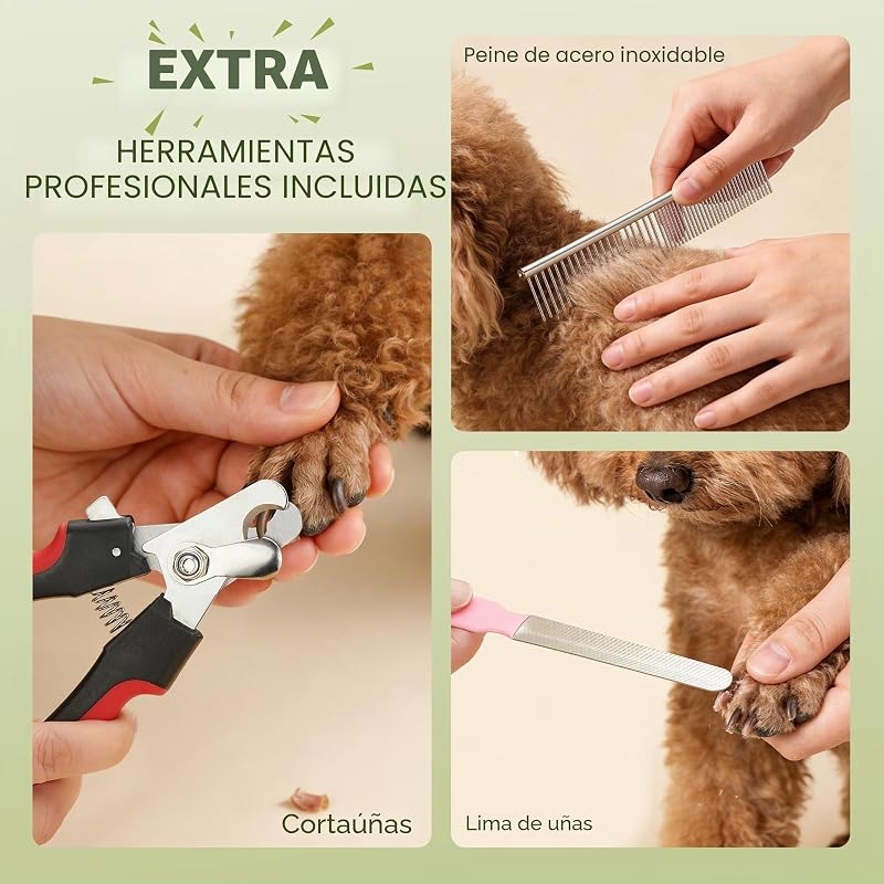 Máquina de cortar cabelo sem fios para cães, impermeável, lâminas cerâmicas, ecrã LED, carregamento rápido, máquina elétrica para animais (prateada e branca)