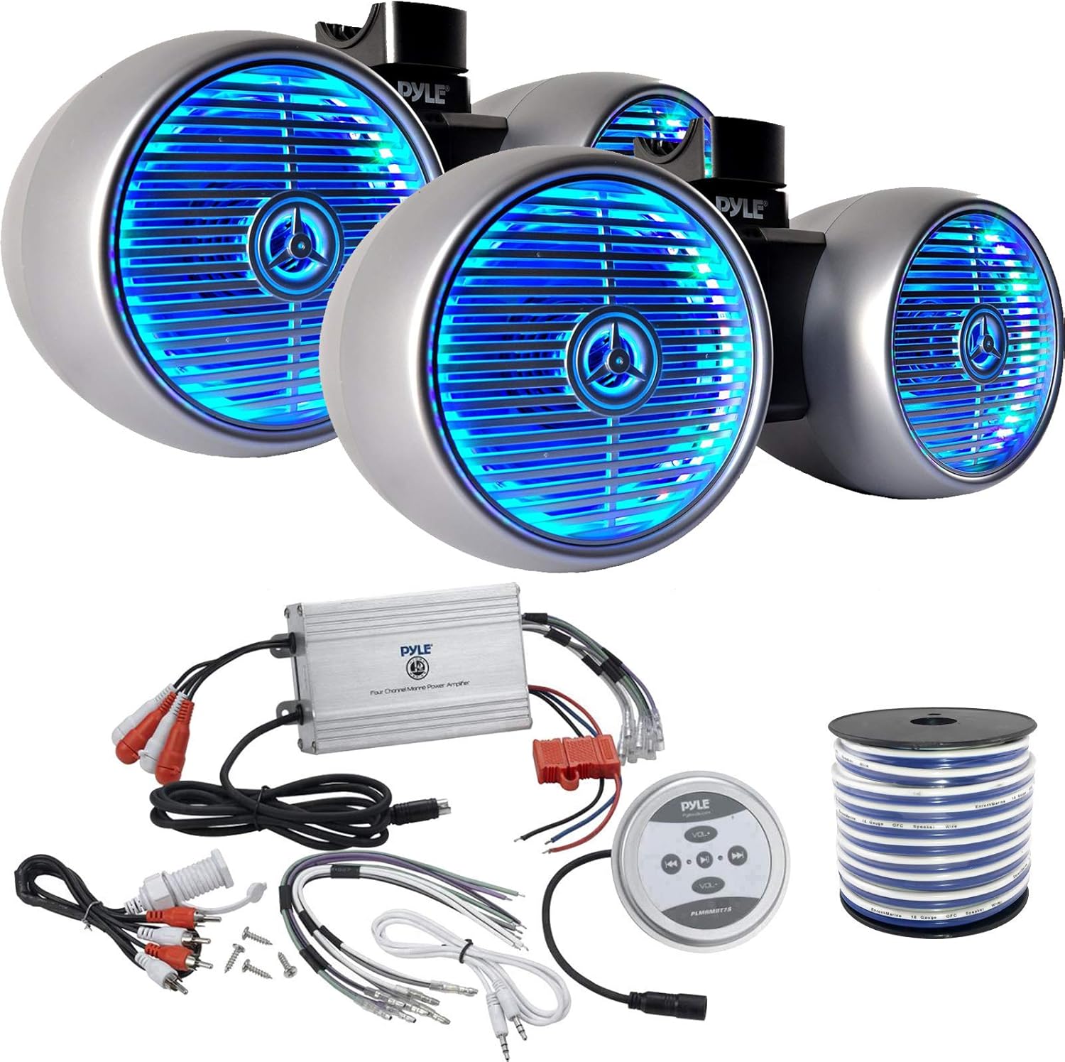 Pyle 6.5'' Waterproof Dual Speakers w Builtin MultiColor LED Lights