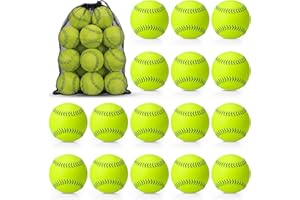 Lewtemi 18 Pack Yellow Sports Practice Softballs Official Size and Weight Slowpitch Softball with 1 Mesh Bag Unmarked Leather