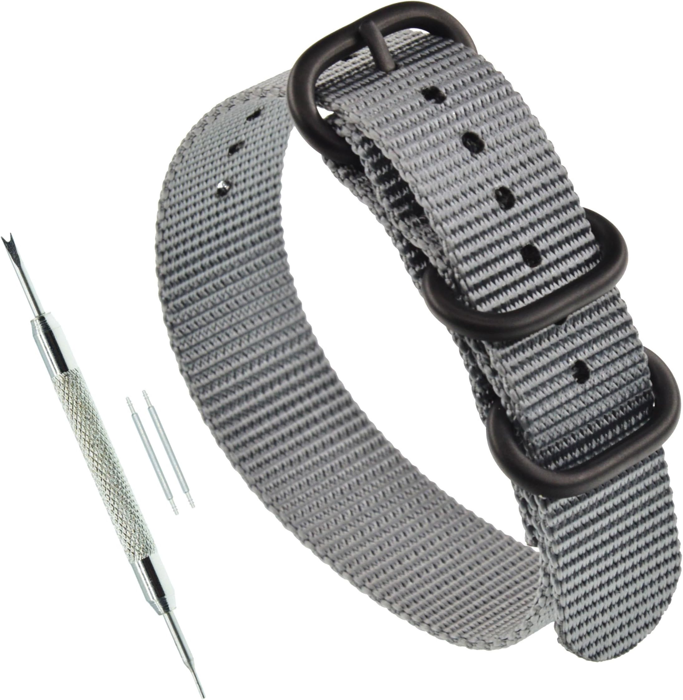 Men's Nylon Watch Band Replacement 3 Rings (18mm 19mm 20mm 21mm 22mm 23mm 24mm)