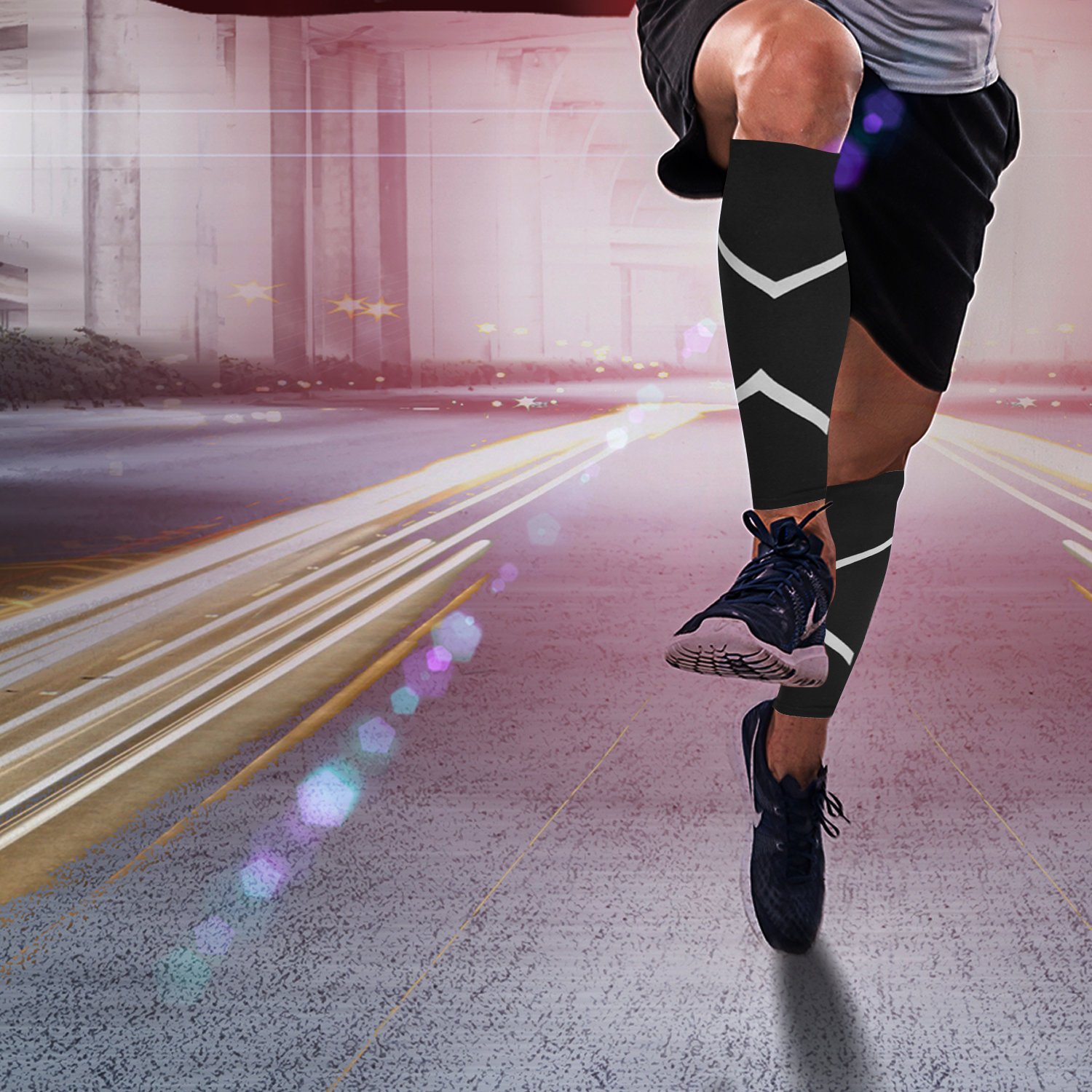 Calf Compression Sleeve Makife Calf Shin Supports Reflective Strips Leg Compression Socks for Shin Splint Pain Relief Calf Guard for Men Women Running Cycling Travel Nurses