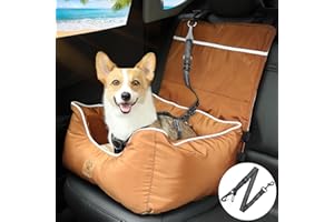 Pmpete Dog Car Seat, Puppy Booster Seat, Double-Sided Travel Carrier Bed for Small and Medium Pets, Waterproof Pet Booster Seat with Pockets. Perfect for Summer and Winter, Brown