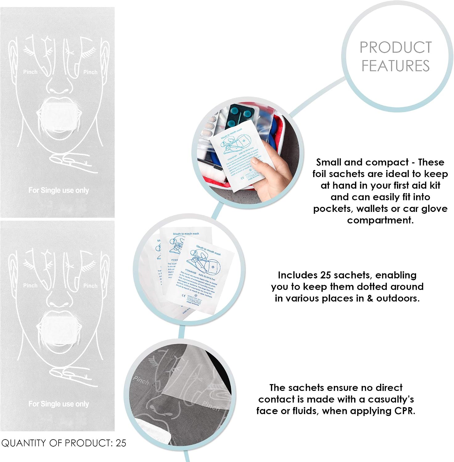 Bramble - 25 CPR Personal Protection Resuscitation Face Shields - Foil Sachets Individually Wrapped with Illustrations - Image 5