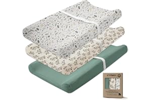 VYPERX Muslin Changing Pad Cover, Changing Table Pad Cover, Ultra Soft Breathable Boho Changing Pad Sheets Fit for Standard Changing Pad 16" x 32", 3 Pack (Roman Green & Forest & Leaves)
