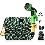 Upgraded Expandable Garden Hose, 25/50 FT, 3/4" Solid Brass Connectors, 10 Function Spray Hose Nozzle, Leak Proof and Lightwe