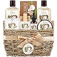 Bath & Shower Spa Basket Gift Set, Coconut Scent, with Shower Gel, Bubble Bath,Body Lotion, Bath Bomb,Bath Salt, Bath and Body Gift Box for Women