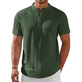COOFANDY Men's Henley Shirt Short Sleeve Stand Collar Summer Casual Beach Hippie T-Shirts