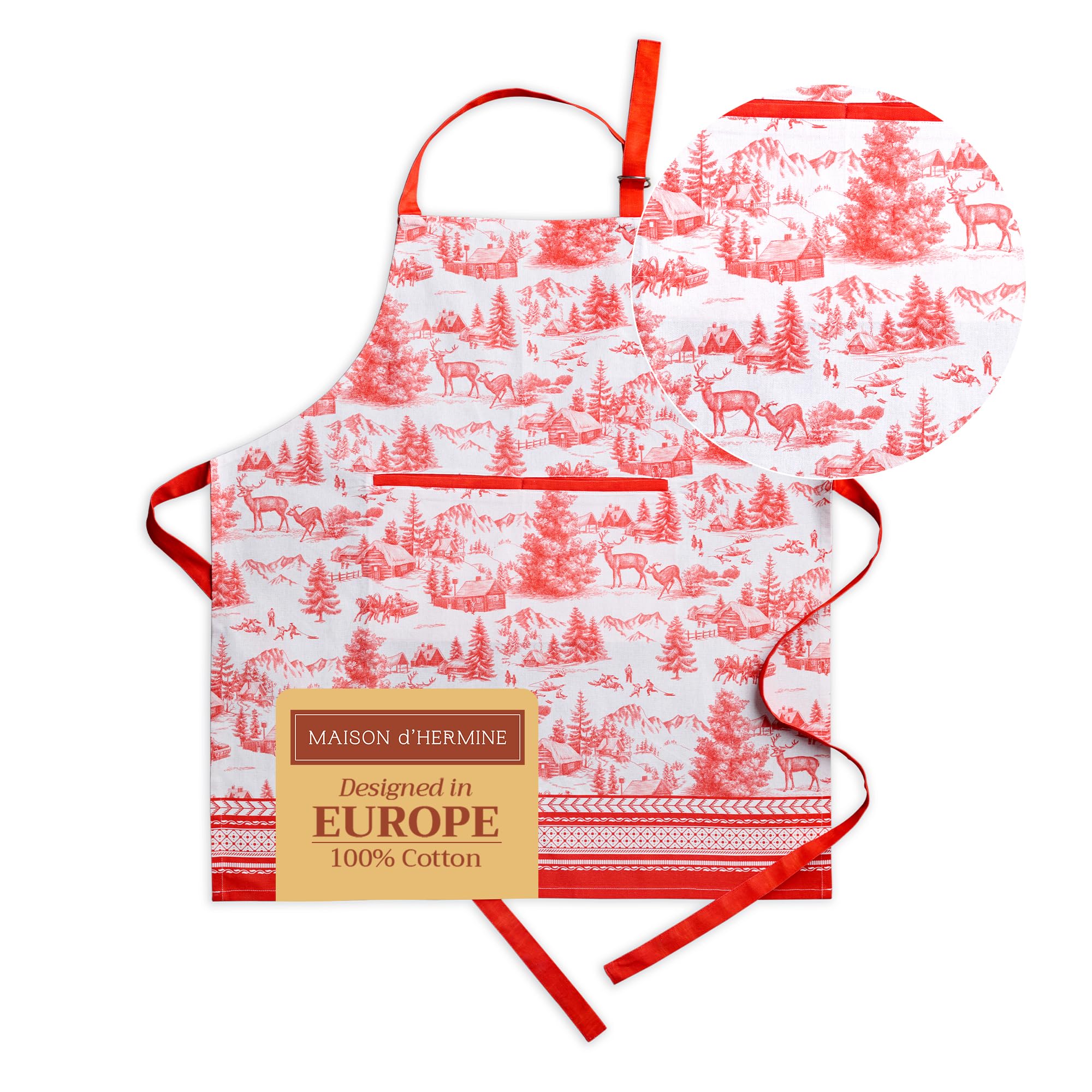 Maison d' Hermine 100% Cotton Apron for women with Pocket Kitchen Chef Autumn Apron for Men Cooking Gardening Server Waitress Maid - (Winter Jouy, 85 cm x 70 cm)