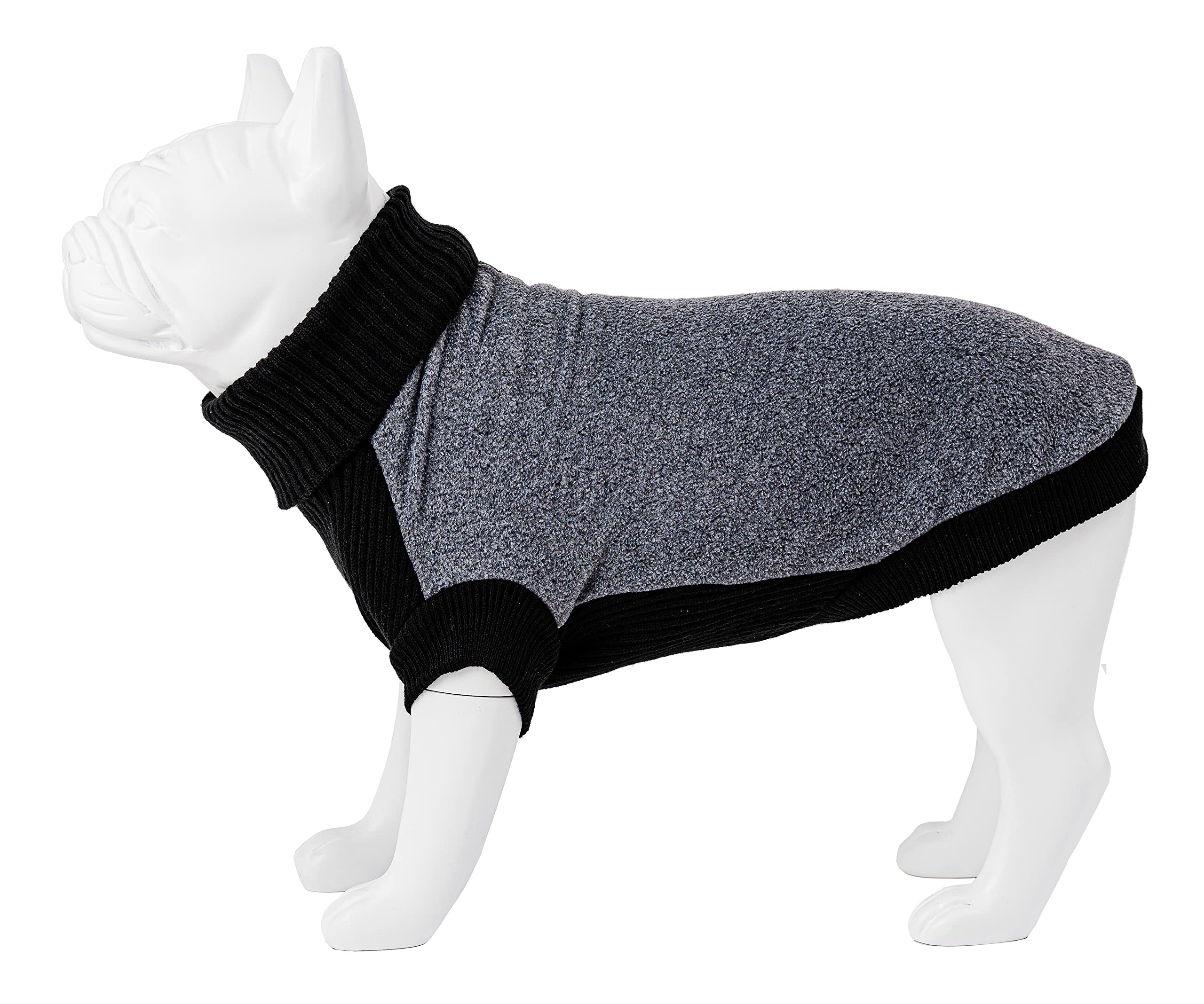 HUGO & HUDSON Polo Neck Dog Jumper, Winter Warm Fitted Fleece & Knit Pullover Pet Sweater, Grey, XS