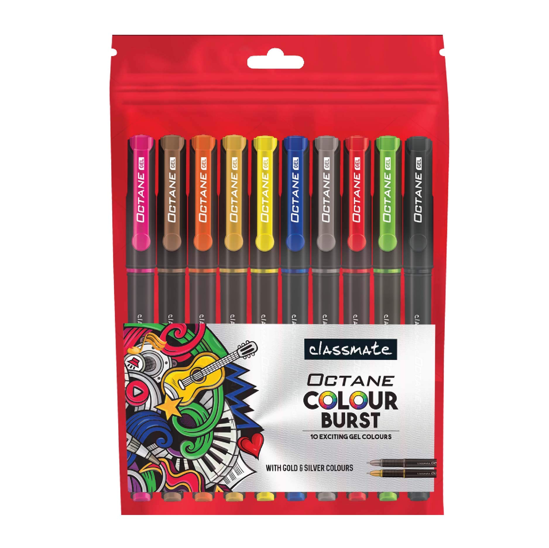 Set of 10 Classmate Octane Colour Burst Gel Pen