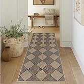 SHACOS Easy Jute 2x6 ft Washable Runner Rug Non Slip Low Pile Woven Texture Geometric Diamond Farmhouse Rug for Entryway Hallway Patio Kitchen Porch Indoor Outdoor, Black Checkered