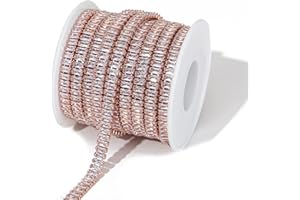 YoungJewl 1 Yards Zircon Crystal Rhinestones Close Chain Rectangle Beaded Trim for Sewing Craft DIY Decoration（5X2.5MM Rose G