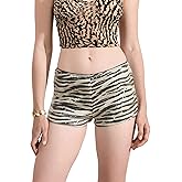 Women Y2K Sequin Mini Shorts Zebra Print Low Waist Glitter Hot Shorts Summer Sparkly Going Out Micro Short Clubwear