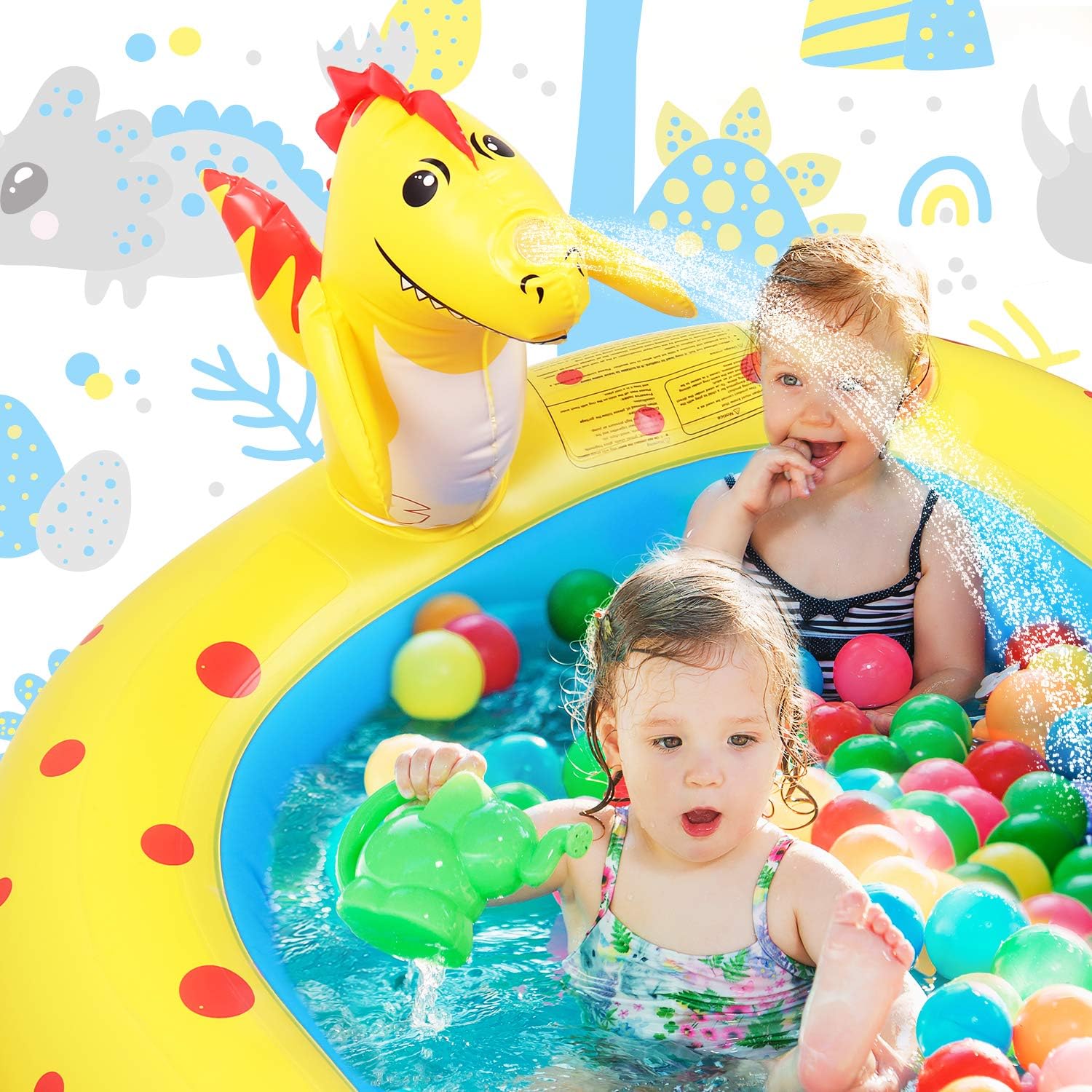 Inflatable Sprinkler Kiddie Pool,Toddler Pools Water Sprinkler Pool,Backyard Splash Pad Water Play Toys Blowup Kids Pool,Cute Dinosaur Pools,67”×40.5“×7.8”: Car Electronics