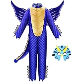 ReliBeauty Blue Dragon Costume for Kids with Wings, Tail, and Mask, Halloween Dress-Up Party Outfit