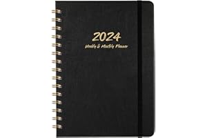 POLUMA 2024 Planner - Weekly & Monthly Planner 2024 with Twin-Wire Binding, January 2024 - December 2024, 6.3" x 8.4", Hardcover with Monthly Tabs, Back Pocket, Thick Paper, Black