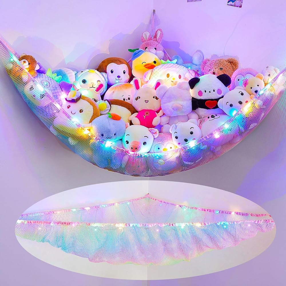 MHJY Toy Hammock for Stuffed Animals LED Light Large Corner Net