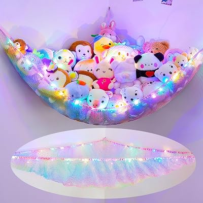 MHJY Toy Hammock for Stuffed Animals LED Light Large Corner Net