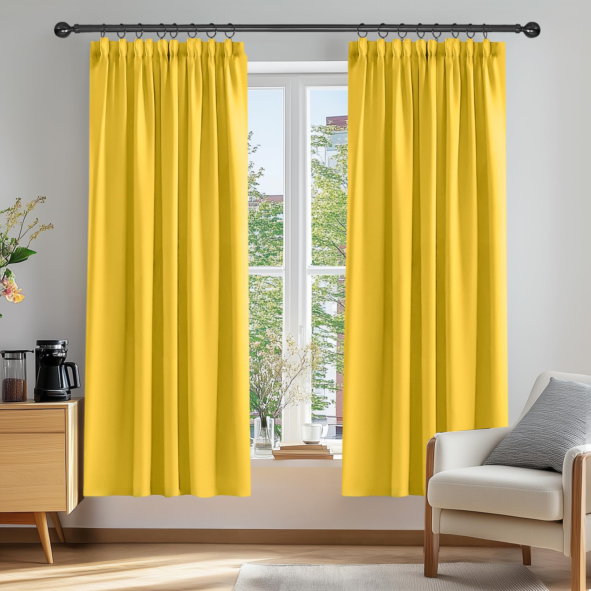 Deconovo Curtains Yellow Thermal Insulated Pencil Pleated Blackout Curtains for Bedroom 66 x 72 Inch Mellow Yellow 1 Pair