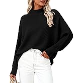 PRETTYGARDEN Womens Batwing Long Sleeve Sweaters Casual Mock Neck Ribbed Knit Cozy Pullover Sweater Tops 2026 Spring Clothes