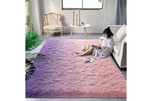 DweIke Luxury Fluffy Kids Rugs for Living Room Bedroom, 4x6 Feet Shaggy Pink and Purple Area Rug for Girls Boys, Upgrade Plush Non-Slip and Washable Colorful Fuzzy Carpet for Dorm Nursery Decor