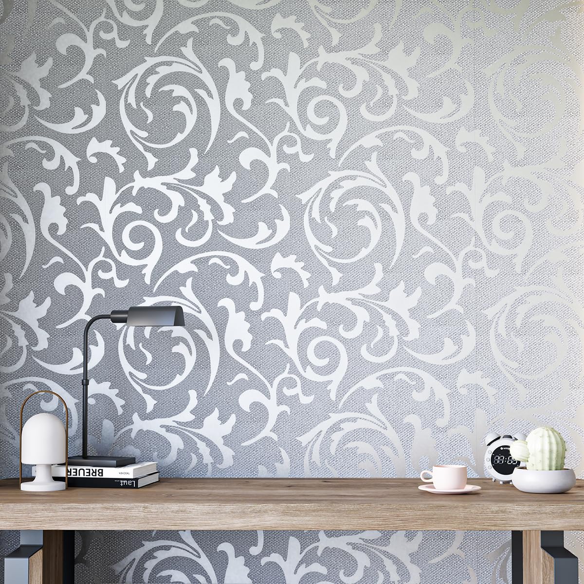 Photo 1 of mamonhome Peel and Stick Wallpaper, 20.8" x 393" 3D Modern Style Fashion Non-Woven Wallpapers Self-Adhesive Removable Wallpapers for Livingroom, Bedroom, Kitchen, Bathroom, Silver Grey