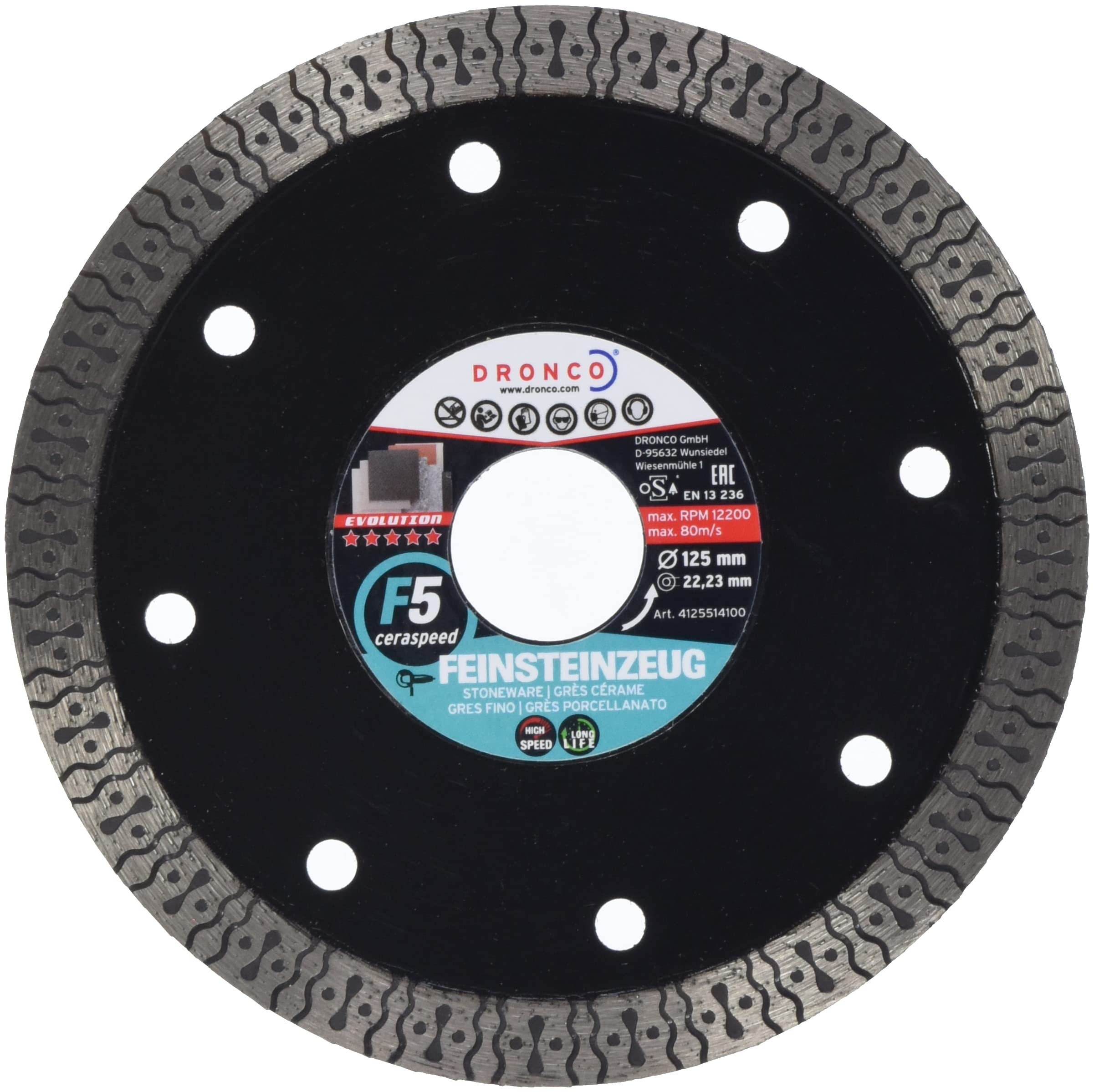 DRONCO F5CERASPEED-125 - Disco de diamante Evolution F5 Ceraspeed - Gres (Antes GRFC) Ø 125 mm