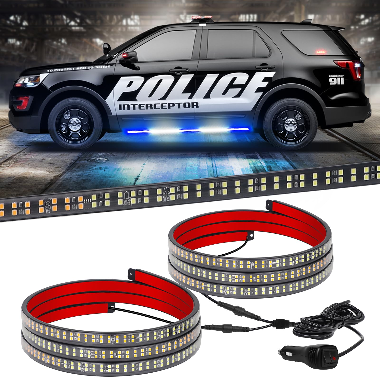 Mua XRIDONSEN 2PCS 60 inch Blue White Emergency Lights Strip 720 LED