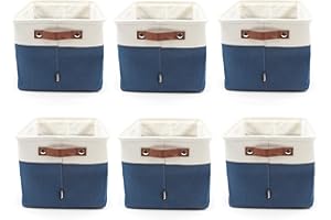 HYGGE PLUS HYGGE + Linen Storage Bin Basket 15.8" x 12.5" x 10" Durable fabric & lightweight design. Great for storing toys, books, linens, games, clothing, baby products & more! (6 PACK, WHITE/BLUE)