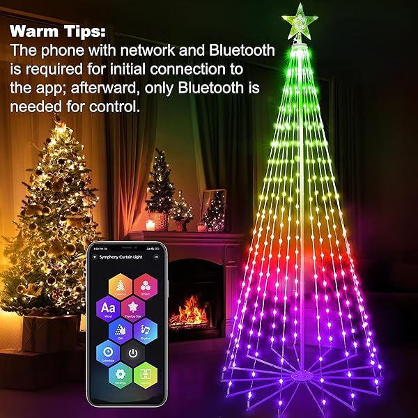 BRIZLED SMART RGB CHRISTMAS CONE TREE, 6.5FT 295 LED LIGHTED CHRISTMAS TREE APP CONTROL, COLOR CHANGING OUTDOOR CHRISTMAS TREE WITH LIGHTS, PRELIT XMAS TREE MUSIC SYNC WATERPROOF FOR INDOOR OUTDOOR