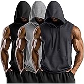 August Alley 3 Pack Men's Hooded Tank Tops, Workout Sleeveless Gym Hoodie Muscle Bodybuilding Running Cut Off Shirts