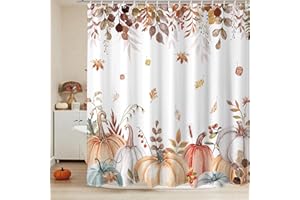 Lindameler Fall Pumpkin Shower Curtain Set Watercolor Autumn Maple Leaves Shower Curtain Harvest Thanksgiving Farmhouse Shower Curtain Decoration with 12 Hooks 72 x 72 INES (Fall 4)