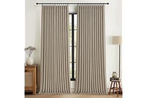 Extra Wide Burly Wood Birch Blackout Sliding Glass Door Curtains 90 Inches Long 2 Panels Set, Memory Trained Pinch Pleated Li