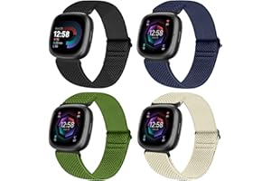 Vodtian 4 Pack Elastic Bands Compatible for Fitbit Versa 4/Versa 3/Fitbit Sense 2/Sense Band, Adjustable Nylon Stretchy Replacement Loop Straps for Fitbit Versa 4/Sense 2/Versa 3/ Sense Women Men