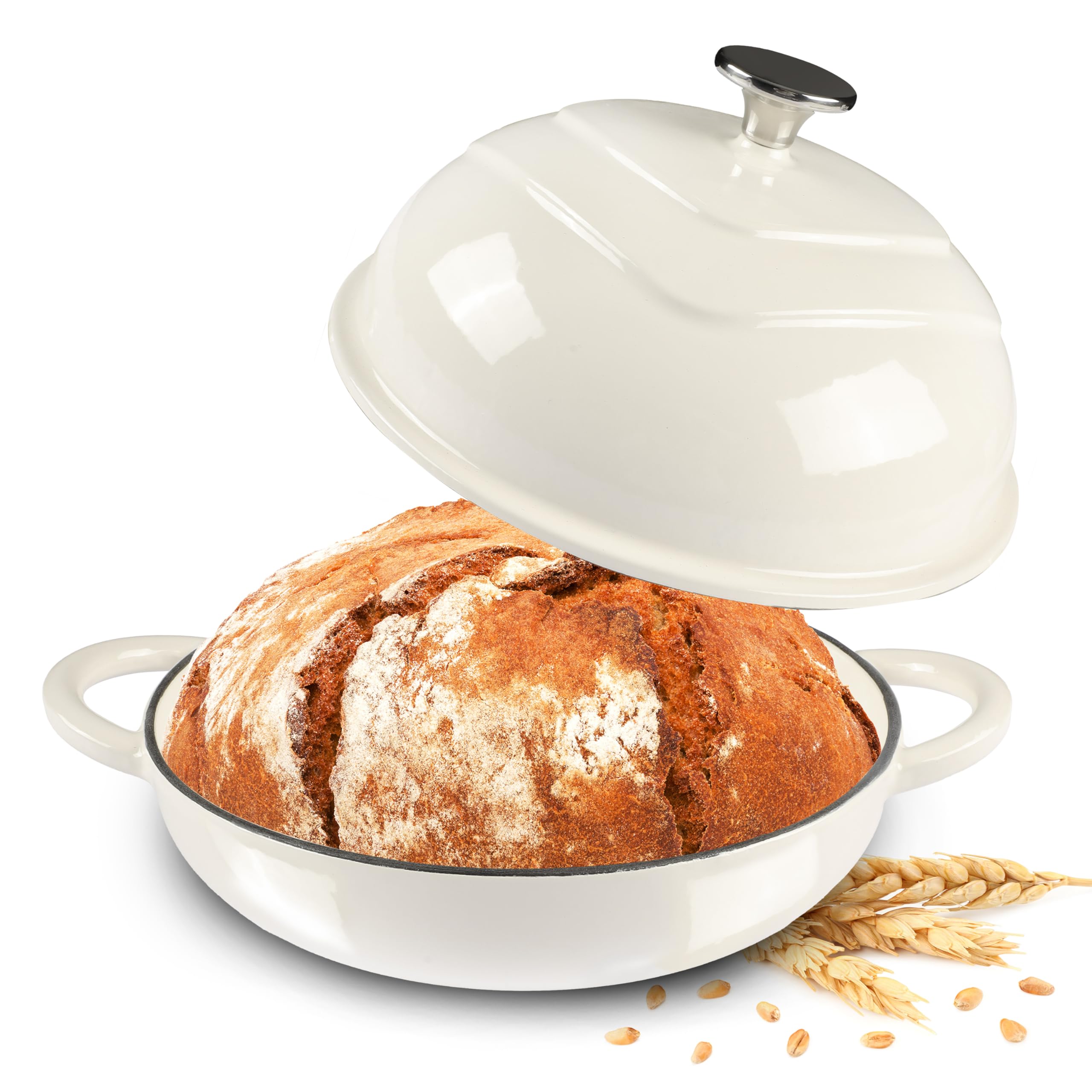 Photo 1 of MGKKT Enameled Cast Iron Dutch Oven Pot for Sourdough Bread Baking, 5 Quart Non Stick Cloche Homemade Bread Oven with Lid, Baking Gifts, Alpine Oat White