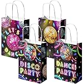 24 Pack Disco Party Favor Bags for Kids – Retro Goodie Bags with Handles, Disco Birthday Decorations, 70s Party Supplies for Girls and Boys