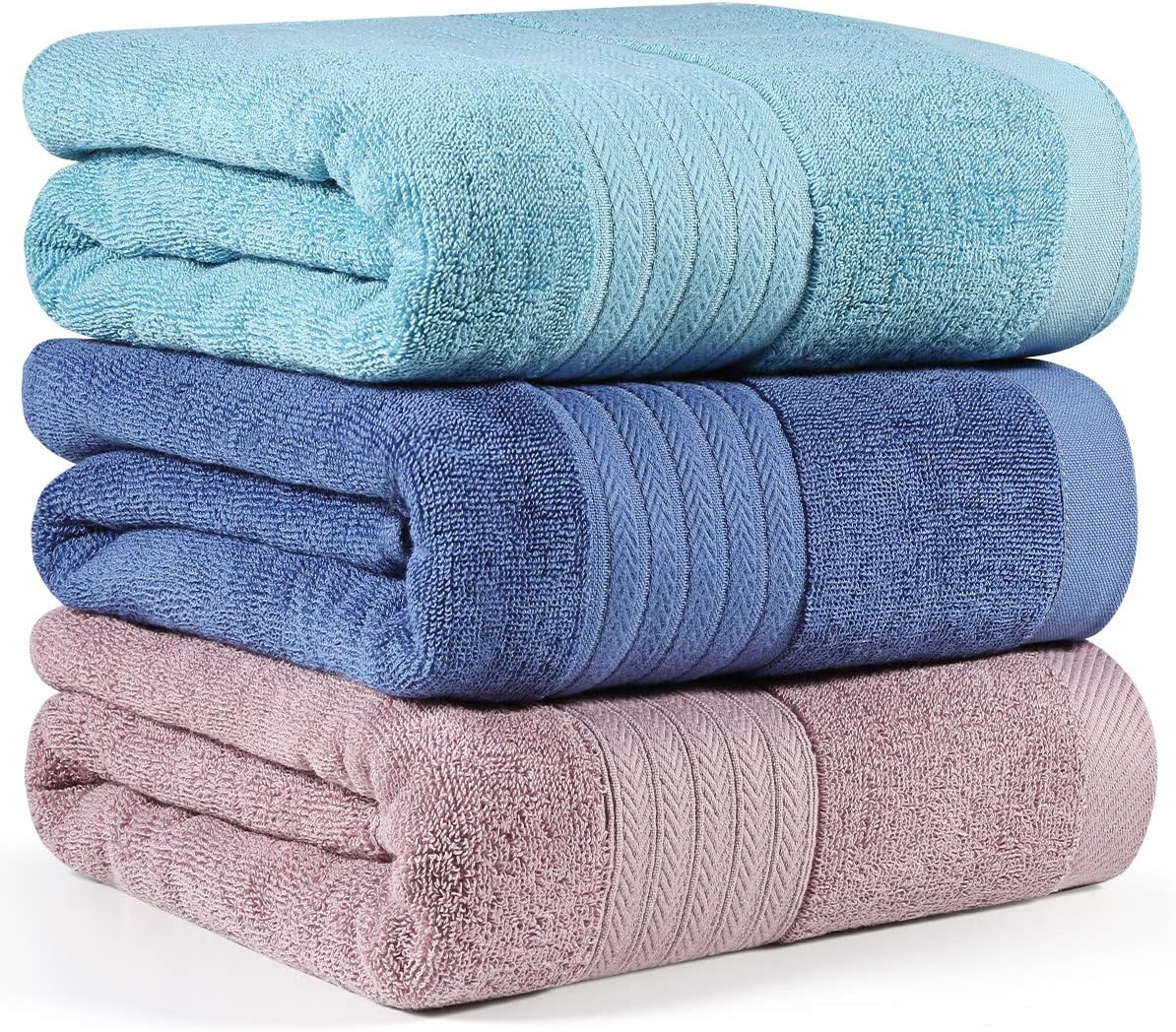 Amazon バスタオル 大判 厚手 タオル コットン100 Ouamei 肌触り抜群 柔らかさ ふわふわ 瞬間吸水 抗菌防臭 人気 家庭 業務用 380g 枚 3枚セット 長さ140x幅70cm 3色3枚セット バスタオル ホーム キッチン オンライン通販