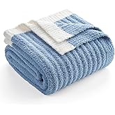 Snuggle Sac Fluffy Ribbed Blue Bedding Blanket Twin Size, Soft Luxurious Knit Fuzzy Plush Microfiber Blankets for Sofa, Bed, Blue, 60x80 inches