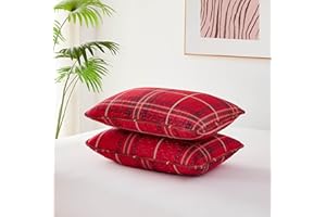 Southshore Fine Living, Inc. Red Plaid Pillow Covers 20"x26", Quilted Pillow Shams Standard Size Set of 2, Fit Queen or Full Pillows, Complements Bedroom Decor, Vilano Plaid Red