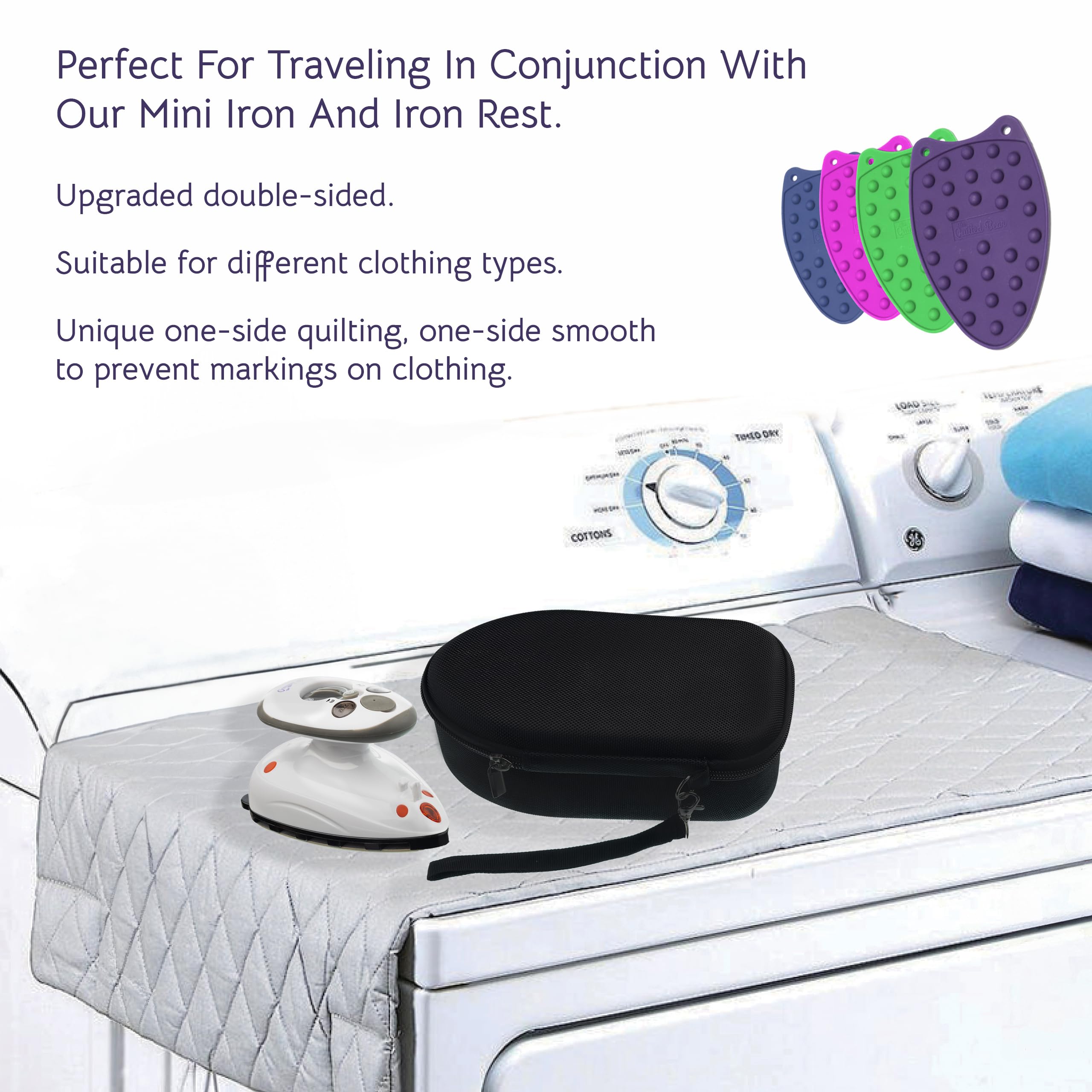 The Quilted Bear Travel Ironing Mat & Iron Mesh Cloth - Portable Ironing Board Travel Table Mat for Mini Steam Iron with Scorch Mesh Included (19