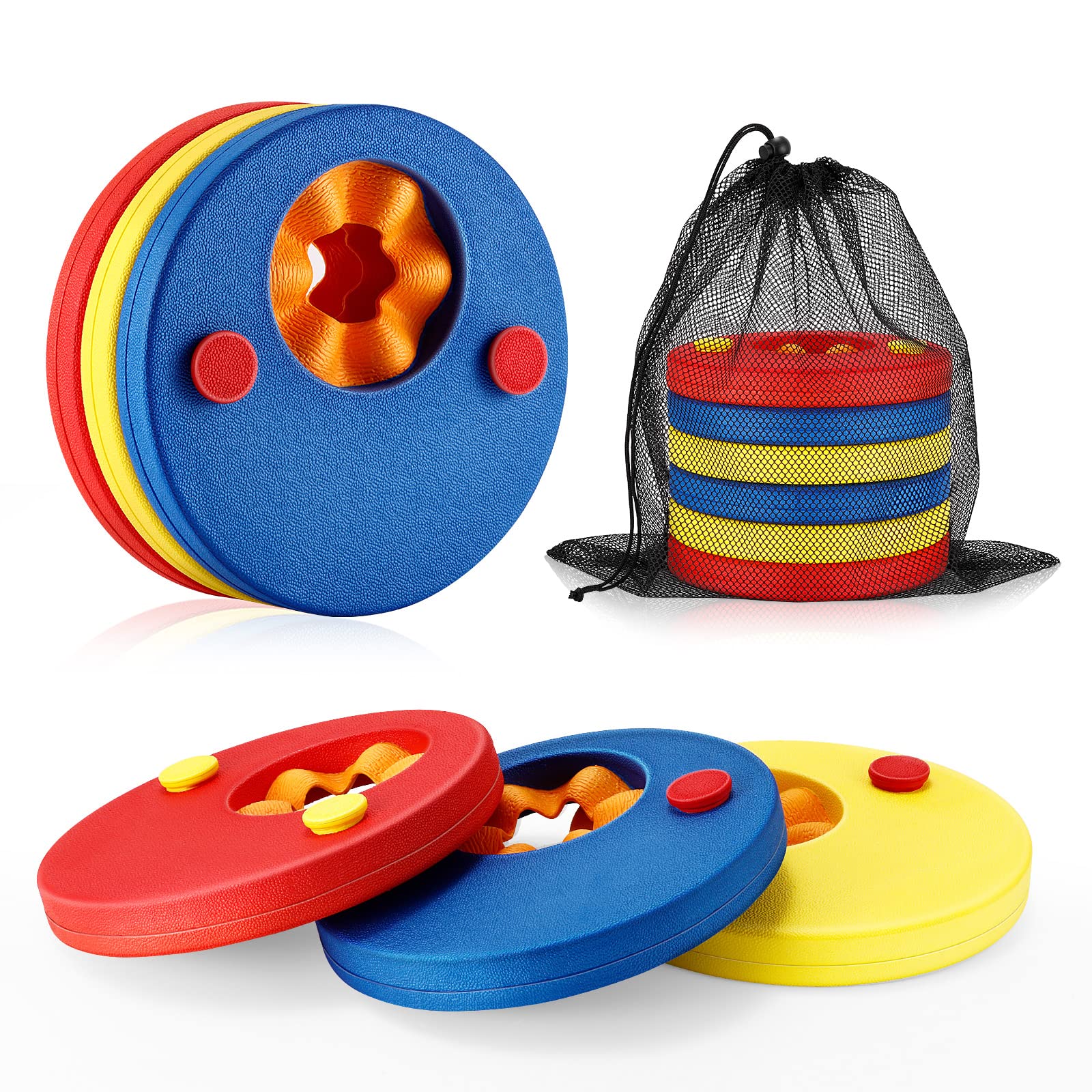 LTXDJ Kids Armbands Float Arm Bands 6PC, Learn to Swim Armbands for Child Junior EVA Foam Swimming Aids for Kids 3-6 Years, Red + Yellow + D-Blue(round-6pc)