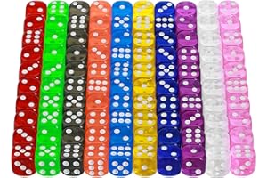 YOUSHARES 100 Pieces Game Dice Set, 6-Sided 10 Colors Dice with Carring Bag,16mm Square Corner Dés à Jouer, Prefect for Board